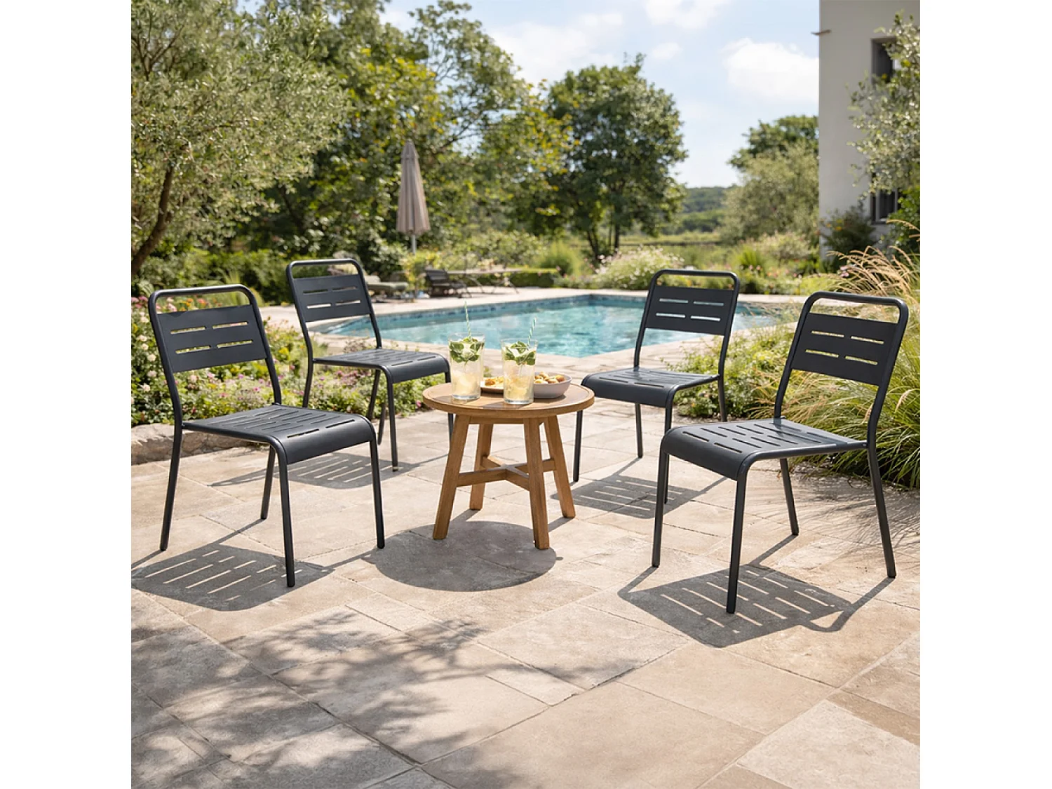 Lot de 4 chaises de jardin empilables gris foncé BERGAME