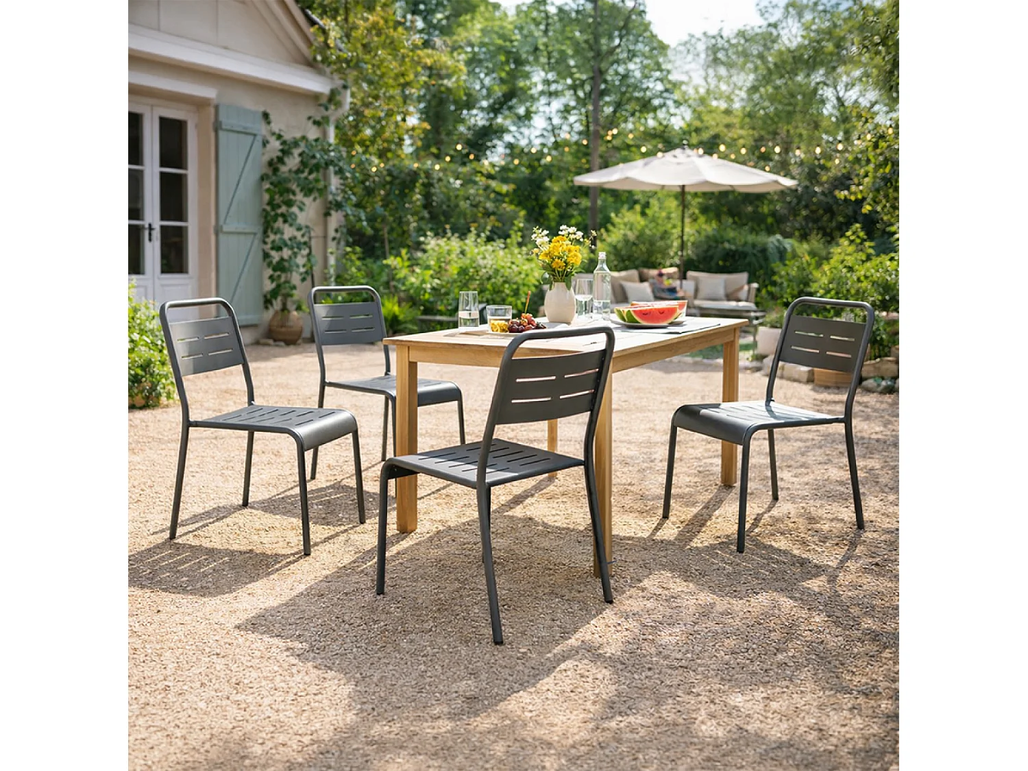 Lot de 4 chaises de jardin empilables gris foncé BERGAME
