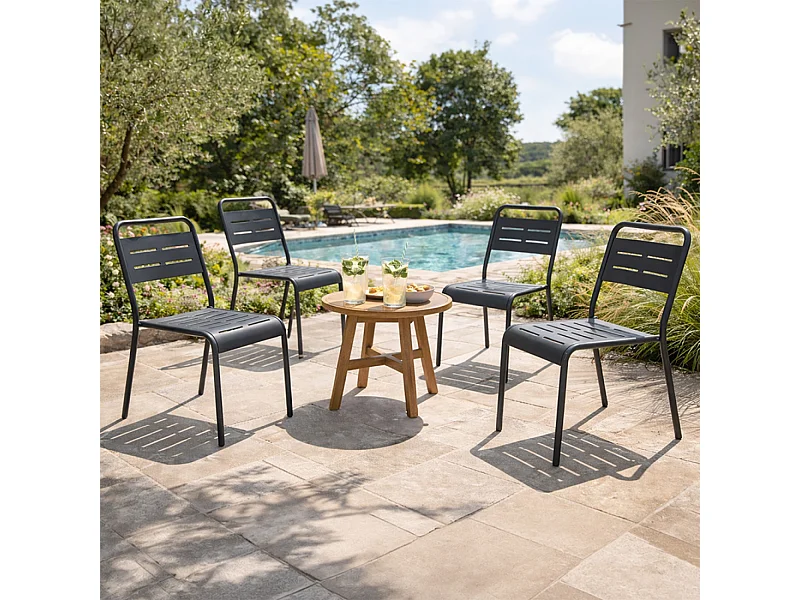 Lot de 4 chaises de jardin empilables gris foncé BERGAME