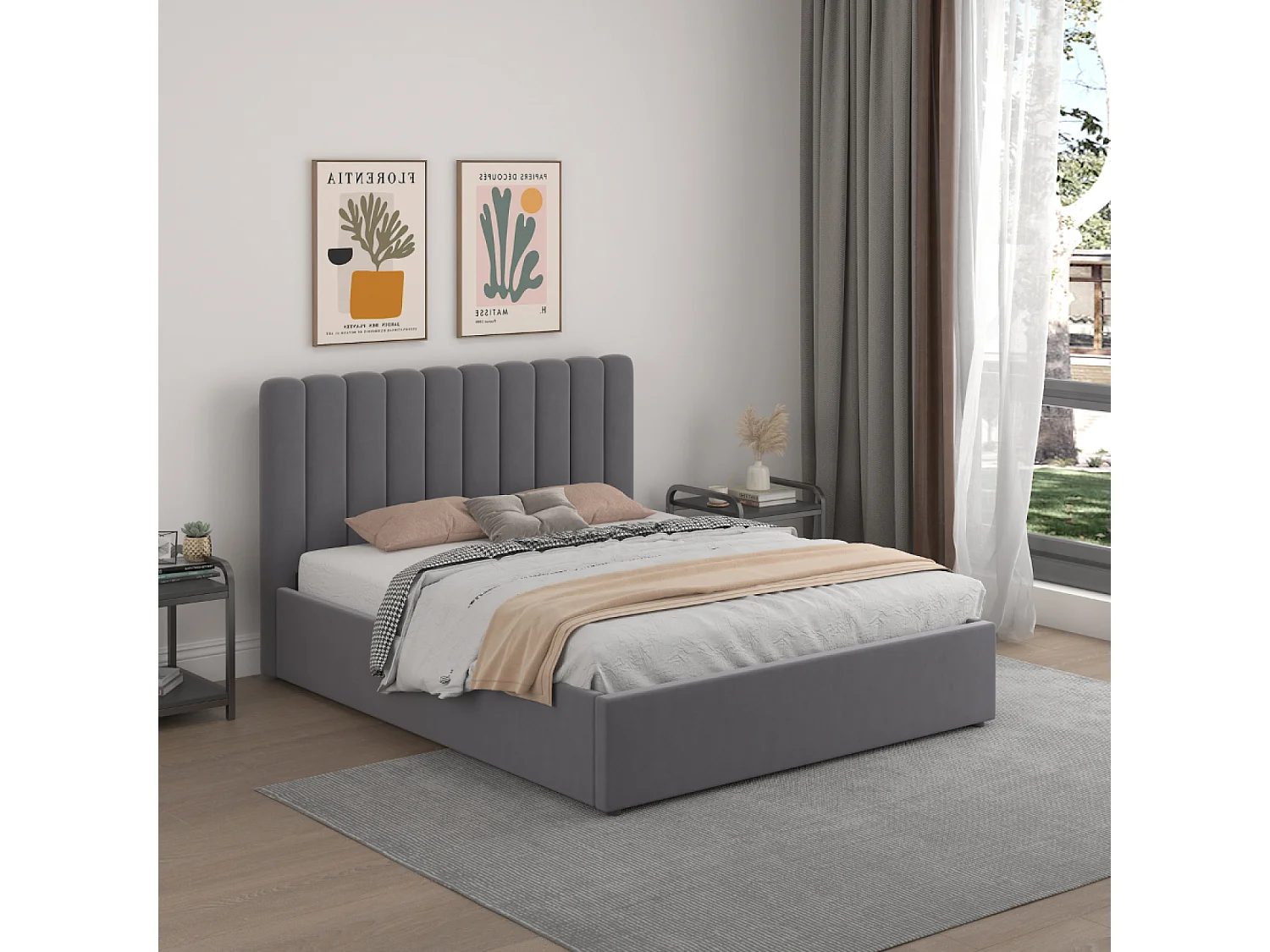 Lit avec coffre de rangement 160x200cm velours gris foncé SAVANNAH