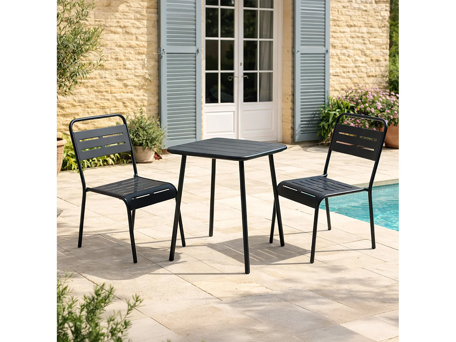 Ensemble table de jardin carrée 50cm et 2 chaises BERGAME
