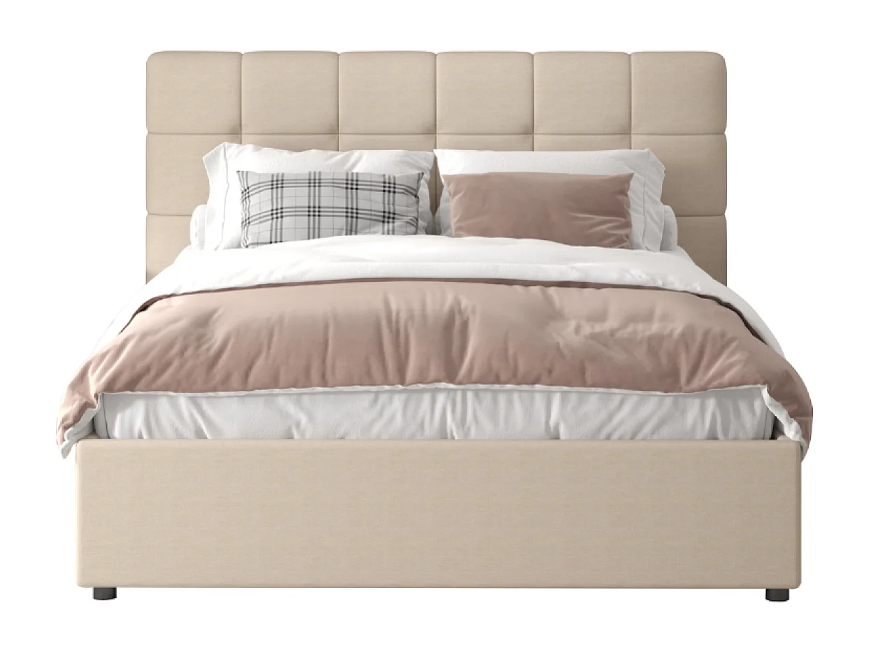 Lit avec coffre de rangement 160x200cm velour beige SANTA