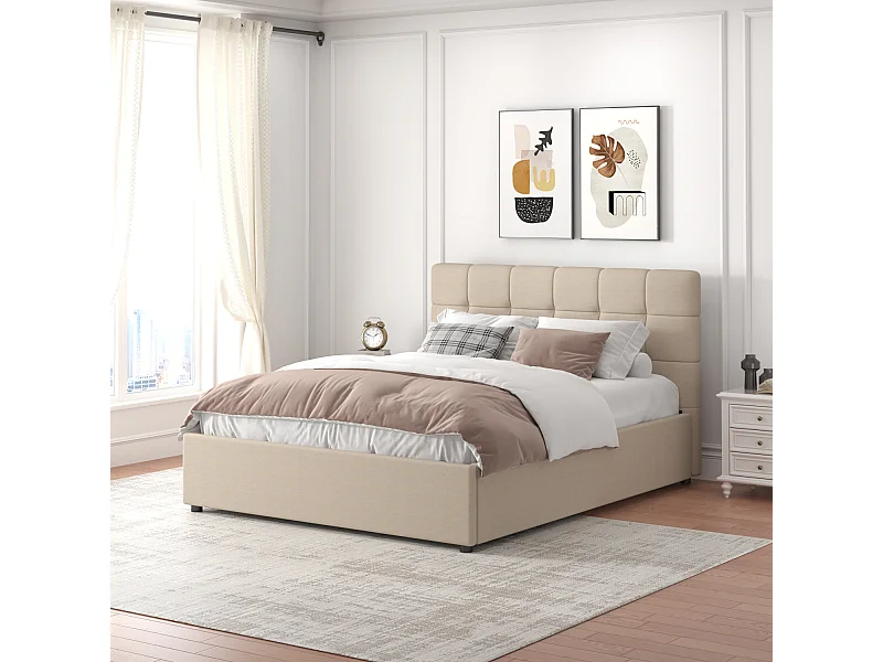 Lit avec coffre de rangement 160x200cm velour beige SANTA