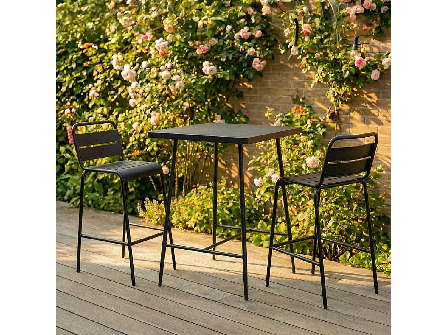 Ensemble table de bar et 2 chaises hautes d'extérieur gris foncé BERGAME