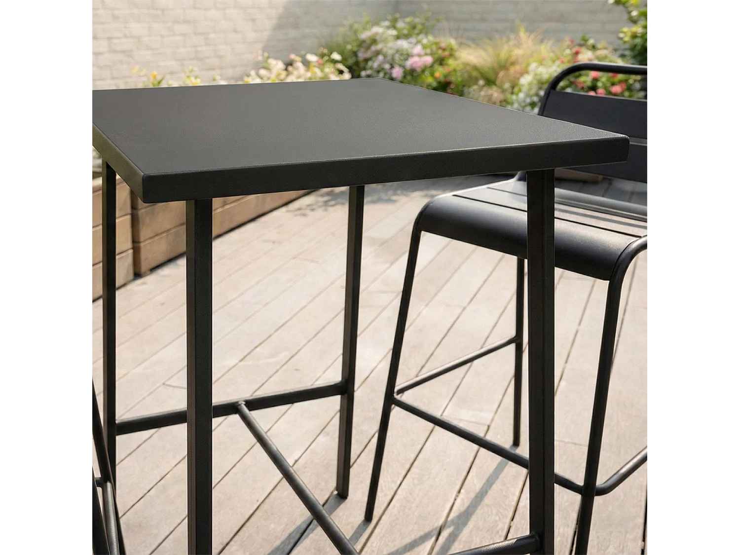 Ensemble table de bar et 2 chaises hautes d'extérieur gris foncé BERGAME