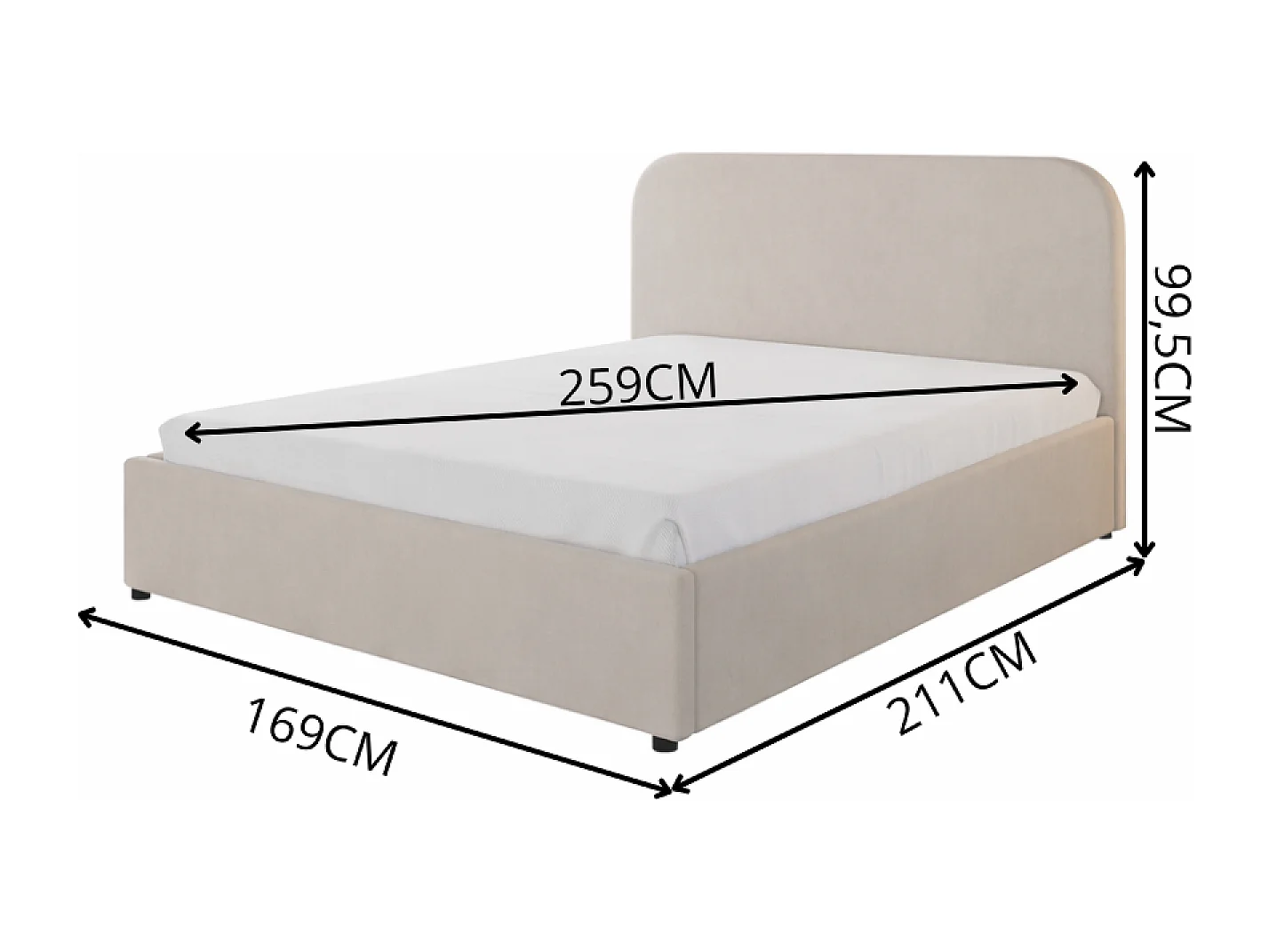 Lit avec coffre de rangement 160x200cm velours beige HOUSTON