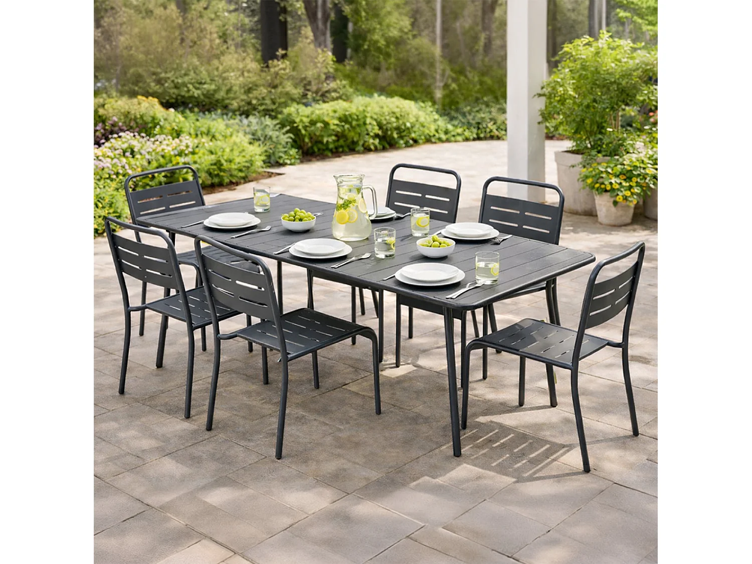 Ensemble table de jardin 160 cm et 6 chaises BERGAME