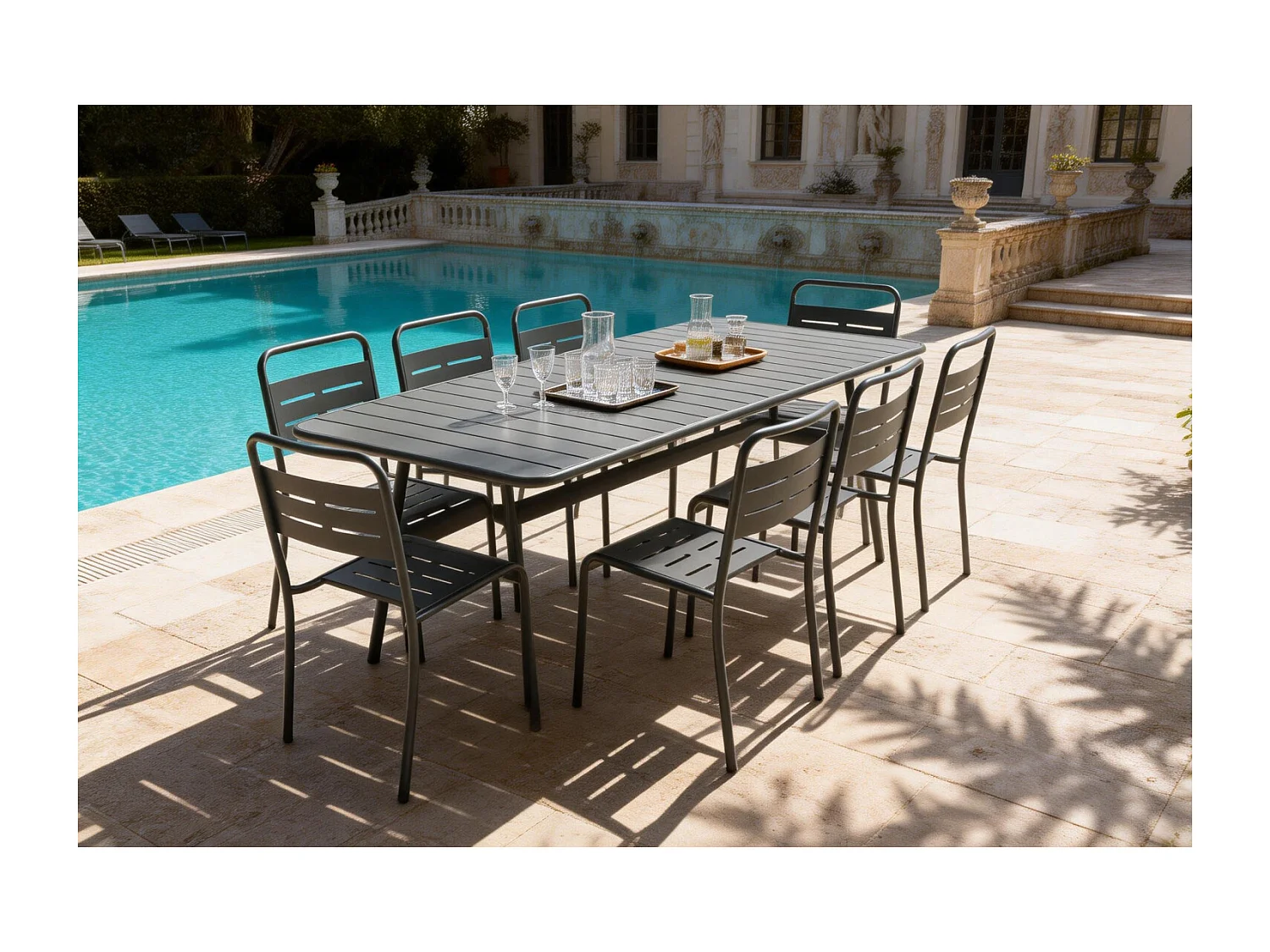 Ensemble table de jardin 200 cm et 8 chaises BERGAME
