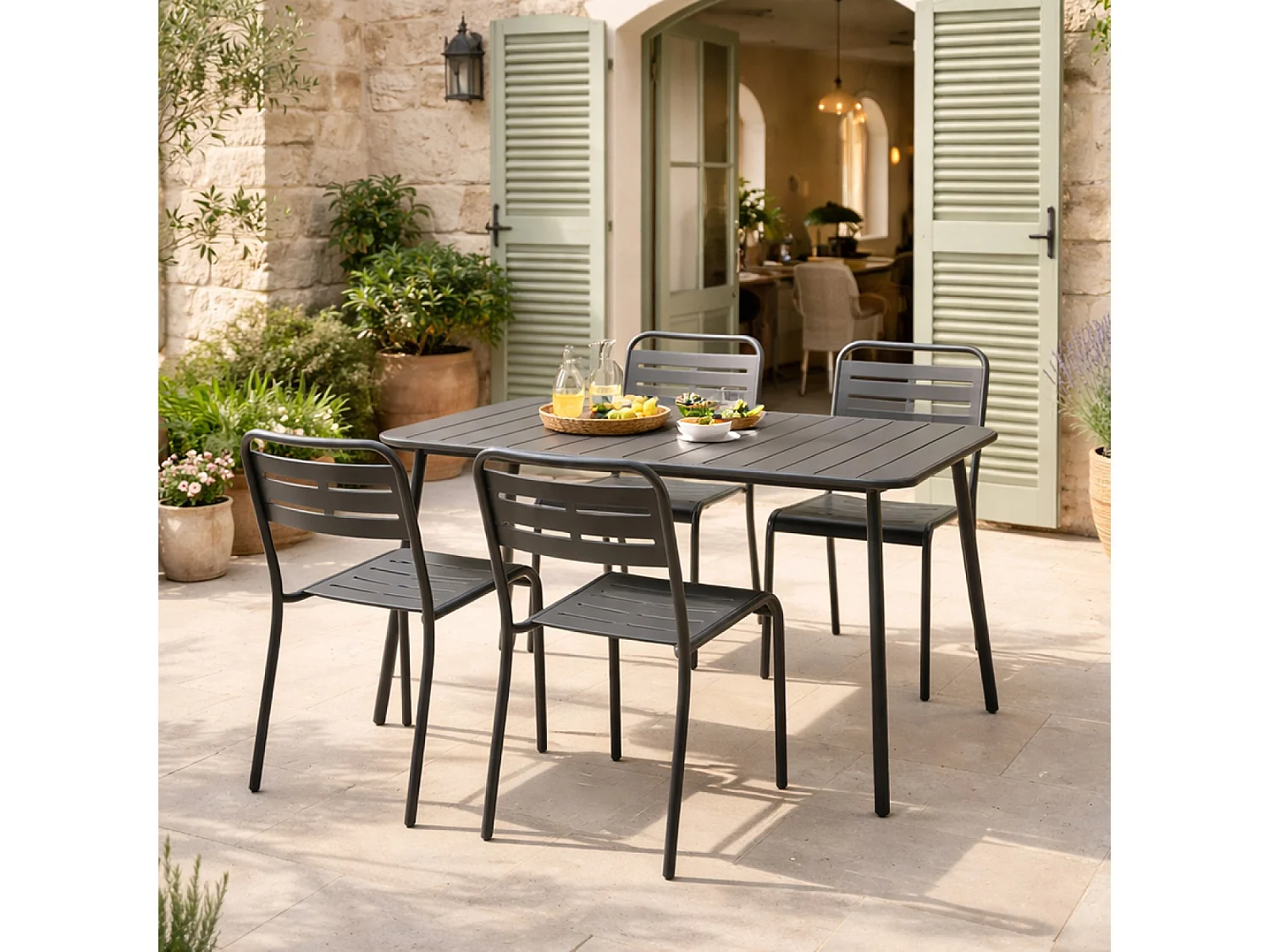 Ensemble table de jardin 120 cm et 4 chaises BERGAME