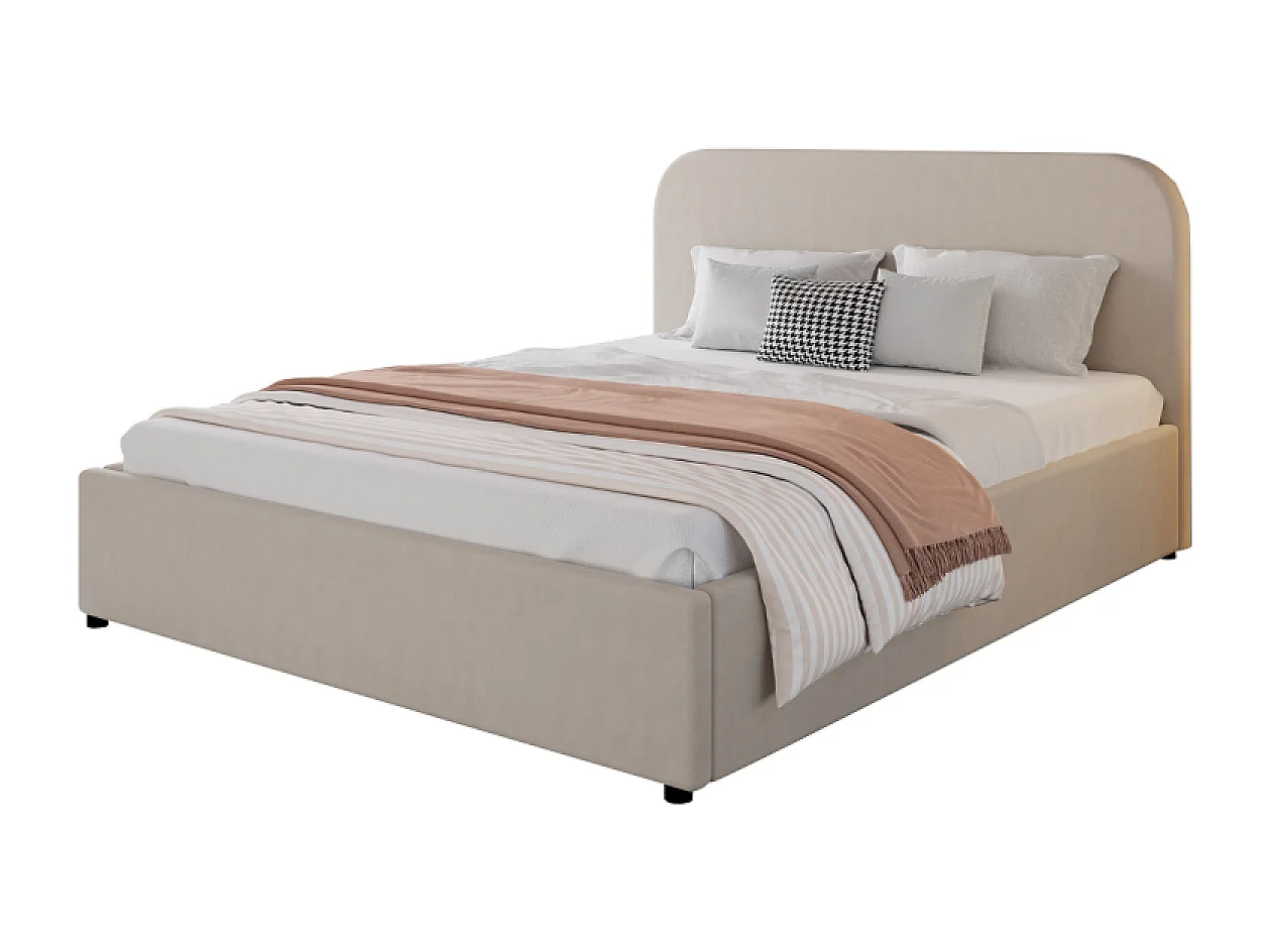 Lit avec coffre de rangement 140x190cm velours beige HOUSTON