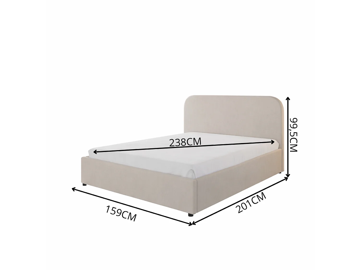 Lit avec coffre de rangement 140x190cm velours beige HOUSTON