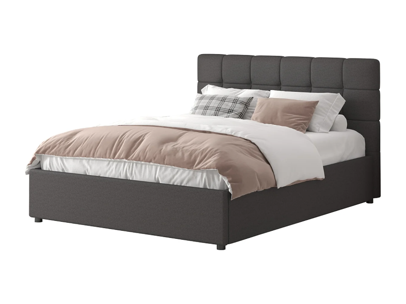 Lit avec coffre de rangement 140x190cm velours gris foncé SANTA