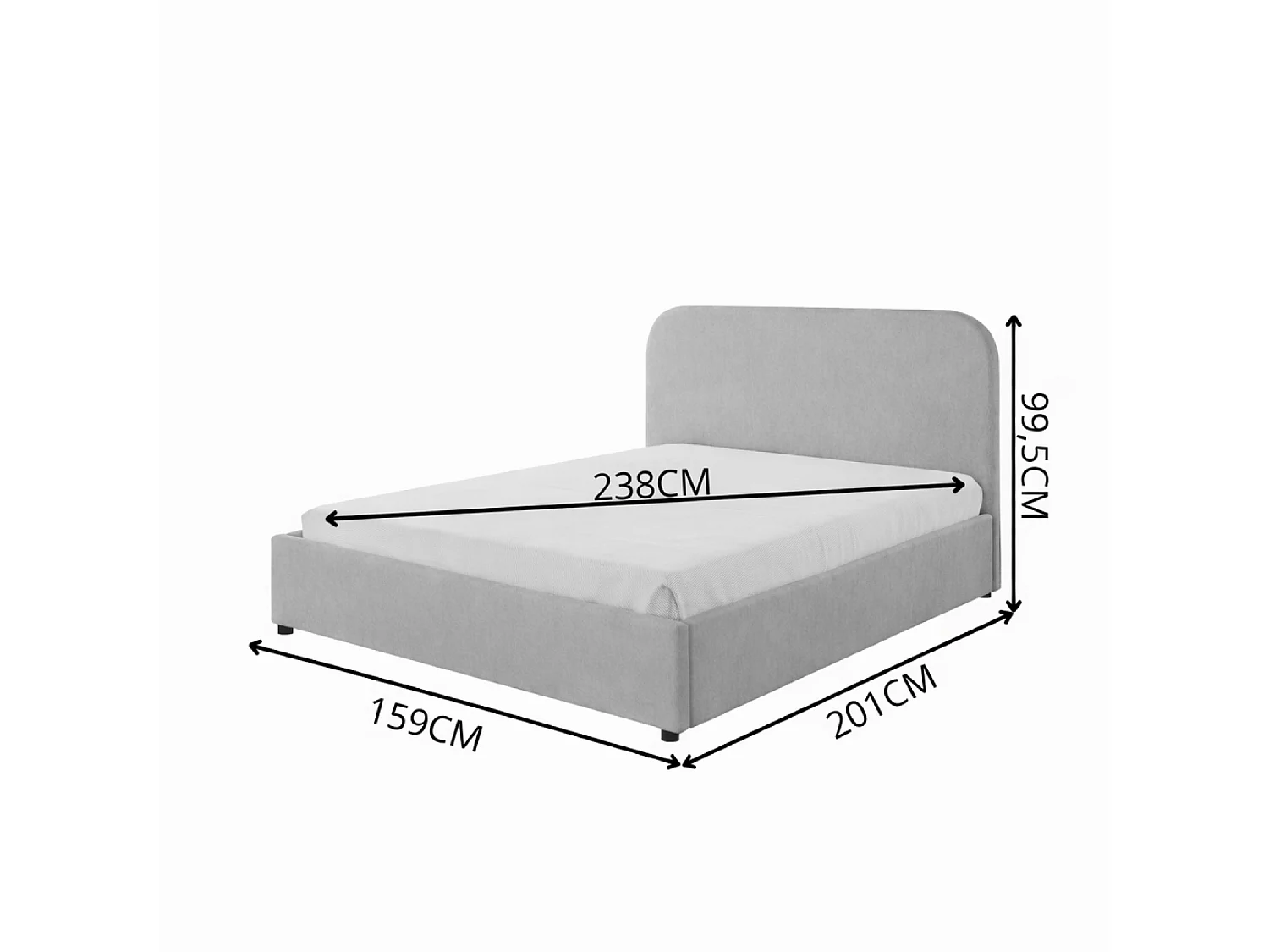 Lit avec coffre de rangement 140x190cm velours taupe HOUSTON