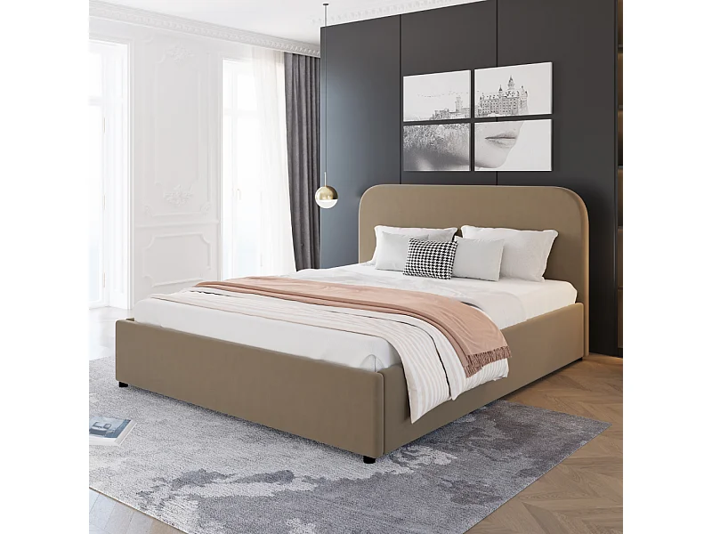 Lit avec coffre de rangement 160x200cm velours taupe HOUSTON