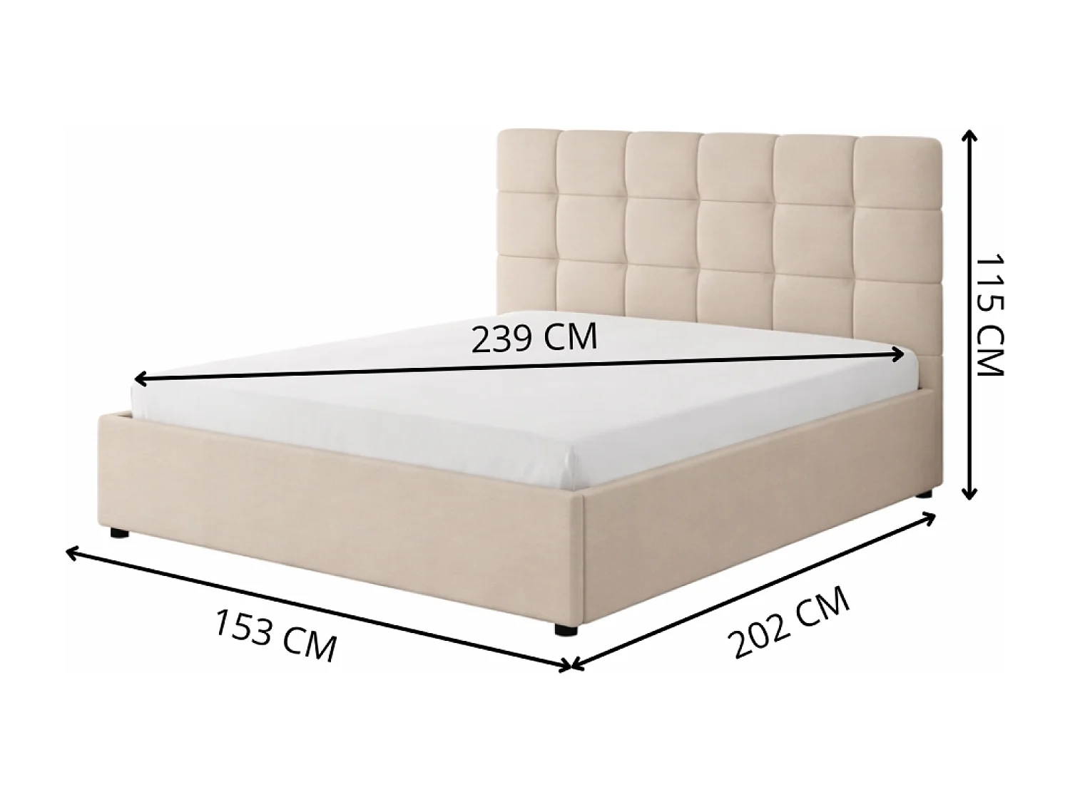 Lit avec coffre de rangement 140x190cm velours beige SANTA