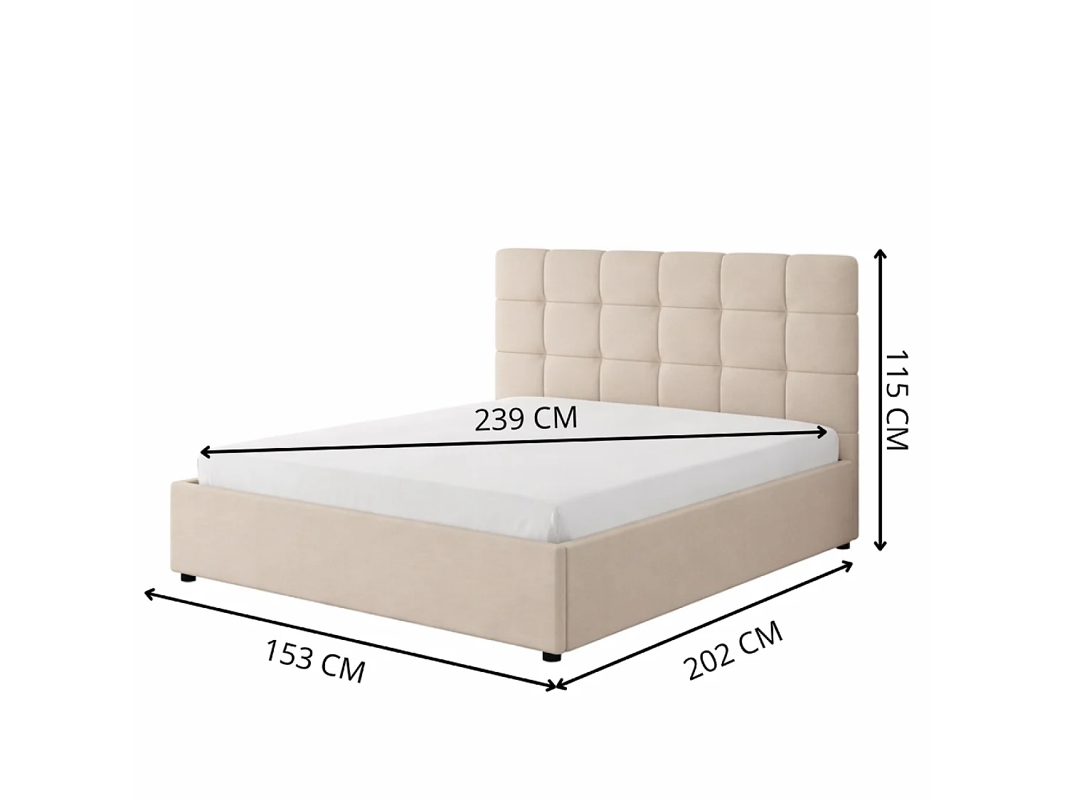 Lit avec coffre de rangement 140x190cm velours beige SANTA