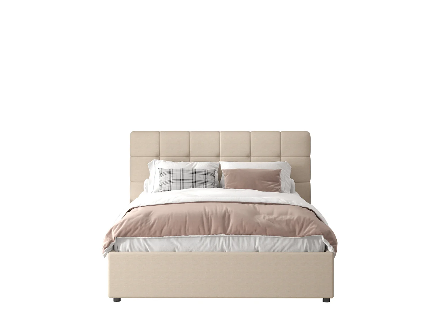Lit avec coffre de rangement 140x190cm velours beige SANTA