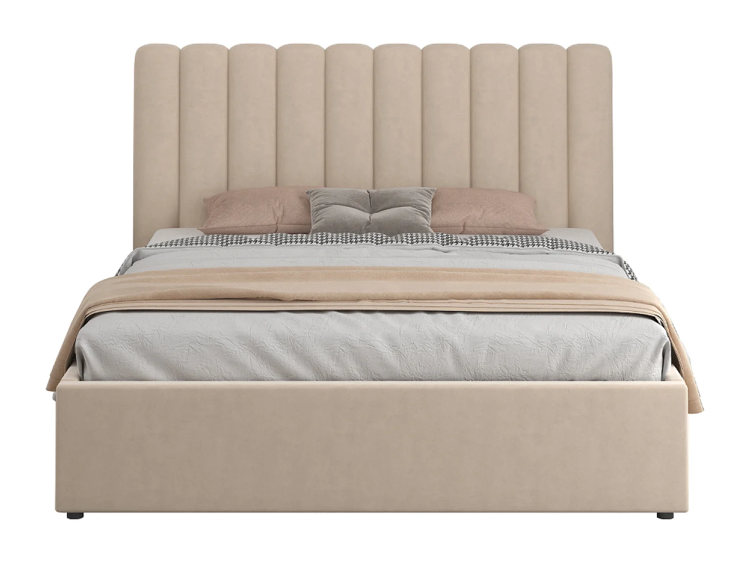 Lit avec coffre de rangement 160x200cm velours beige SAVANNAH