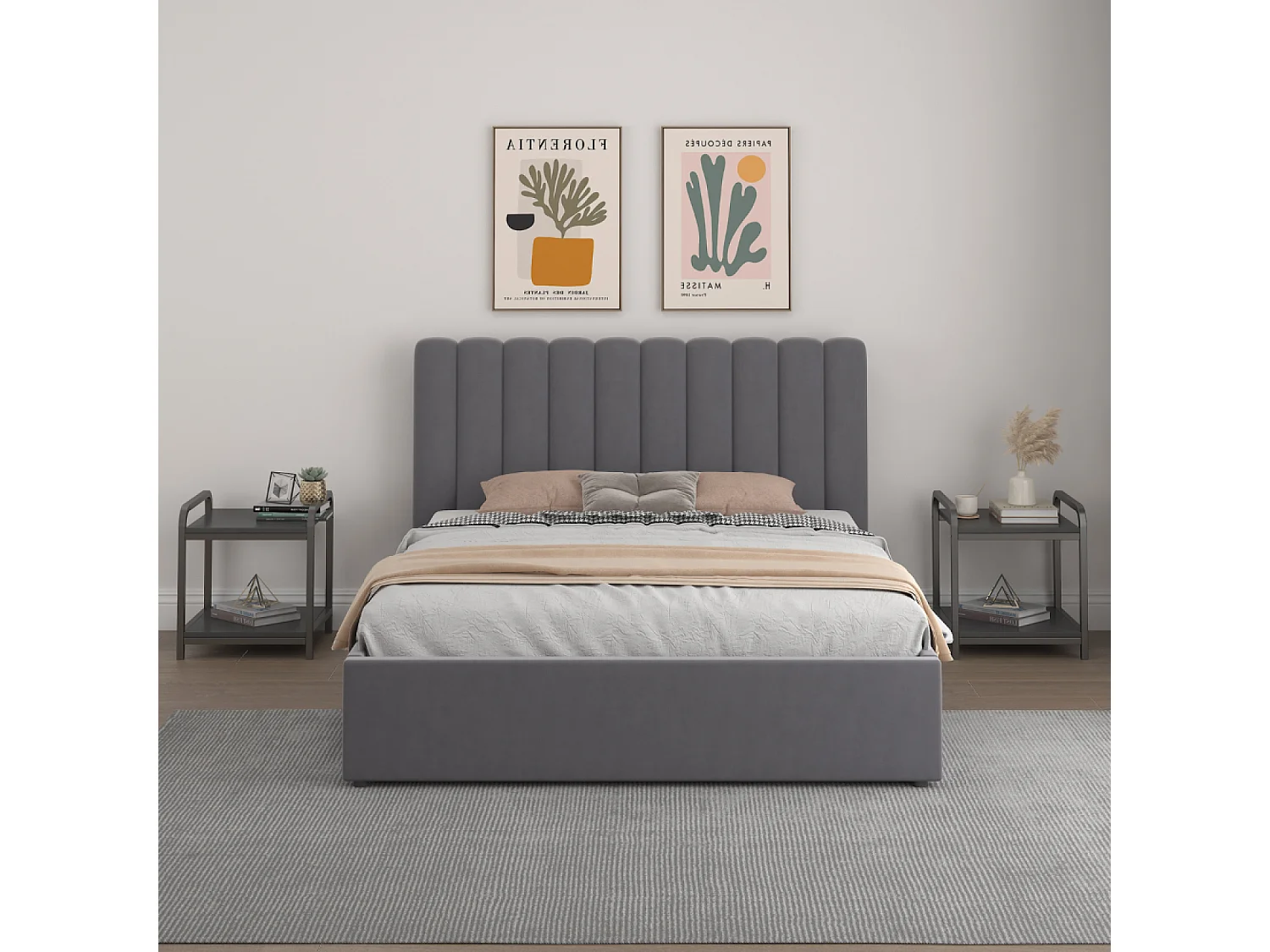 Lit avec coffre de rangement 140x190cm velours gris foncé SAVANNAH
