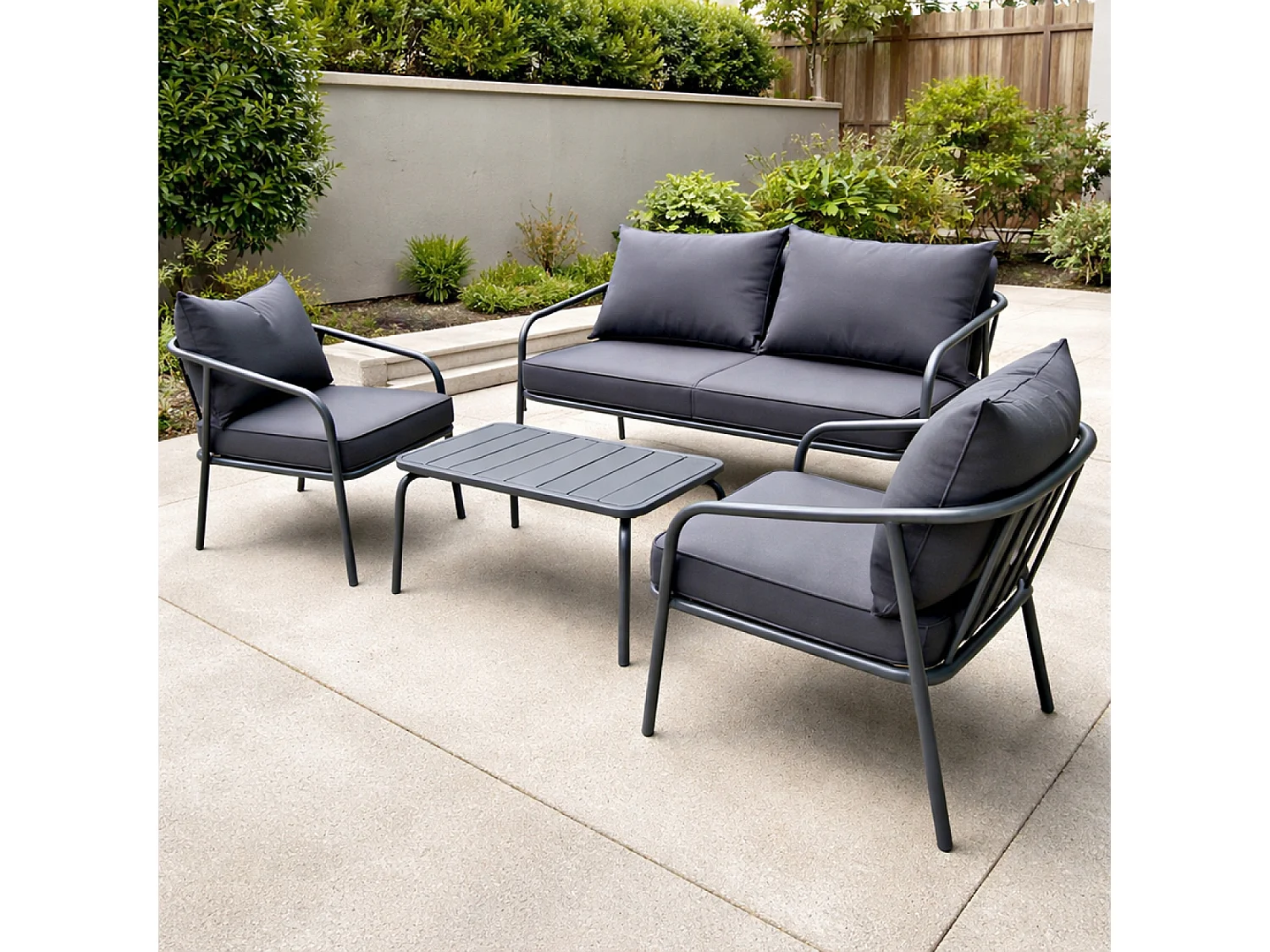 Salon de jardin 4 places gris foncé BERGAME
