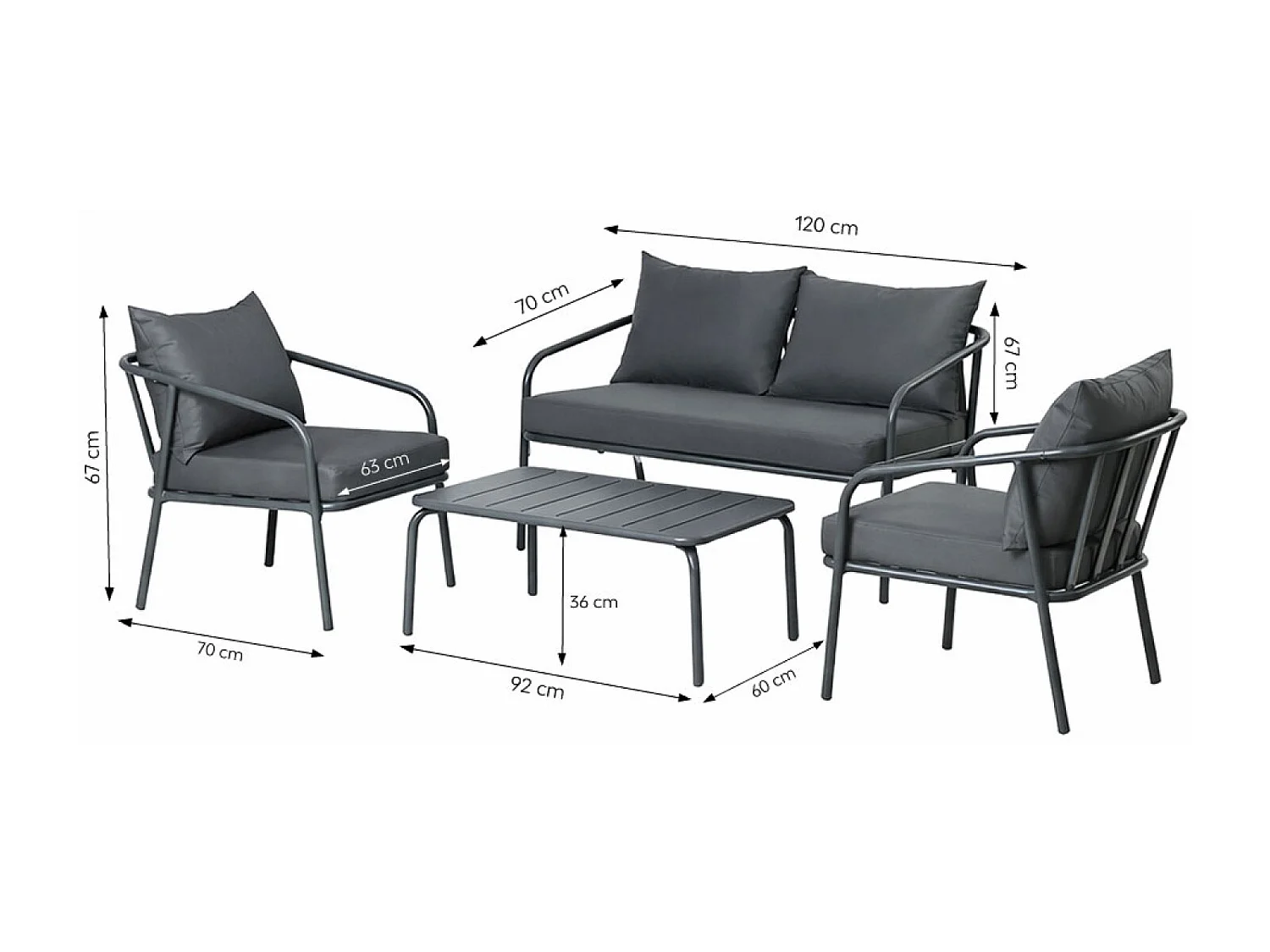 Salon de jardin 4 places gris foncé BERGAME