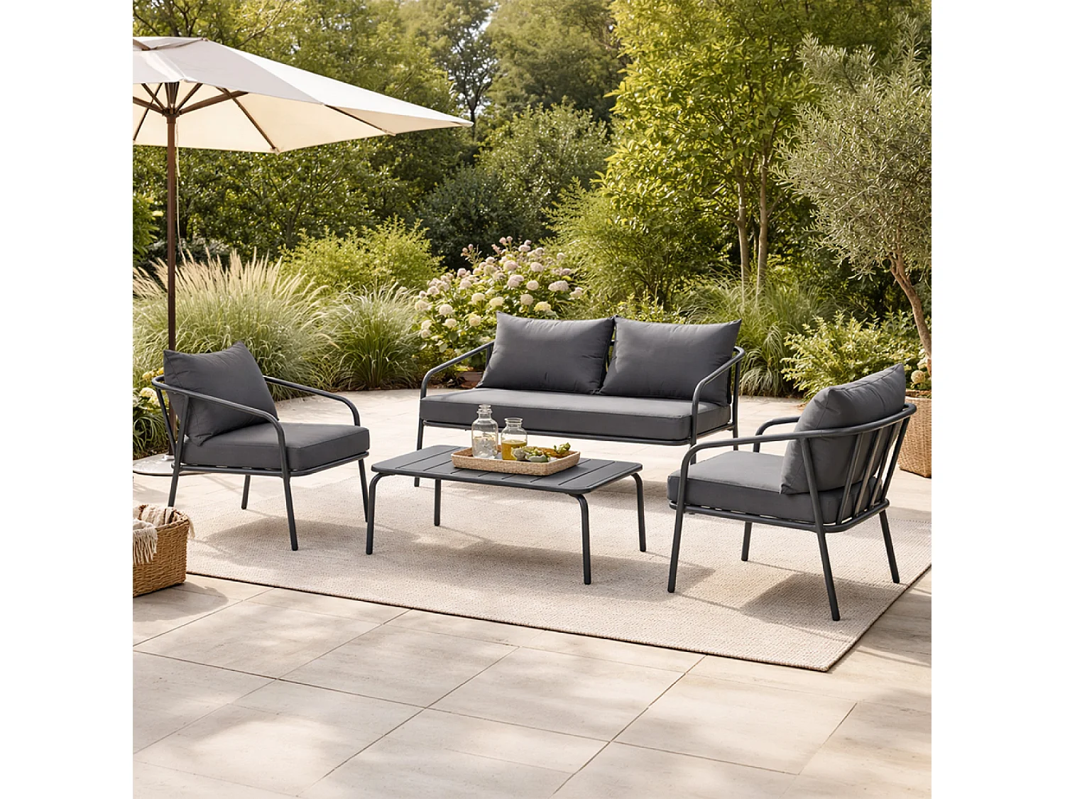 Salon de jardin 4 places gris foncé BERGAME