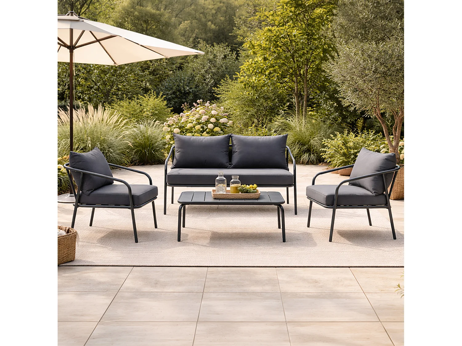 Salon de jardin 4 places gris foncé BERGAME