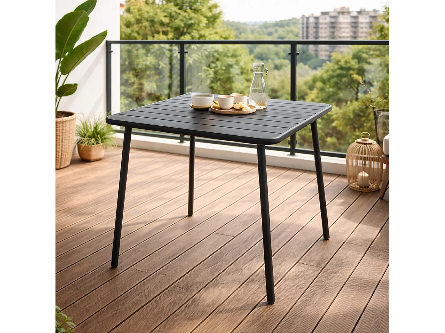 Table carrée 4 places 70x70cm gris foncé BERGAME