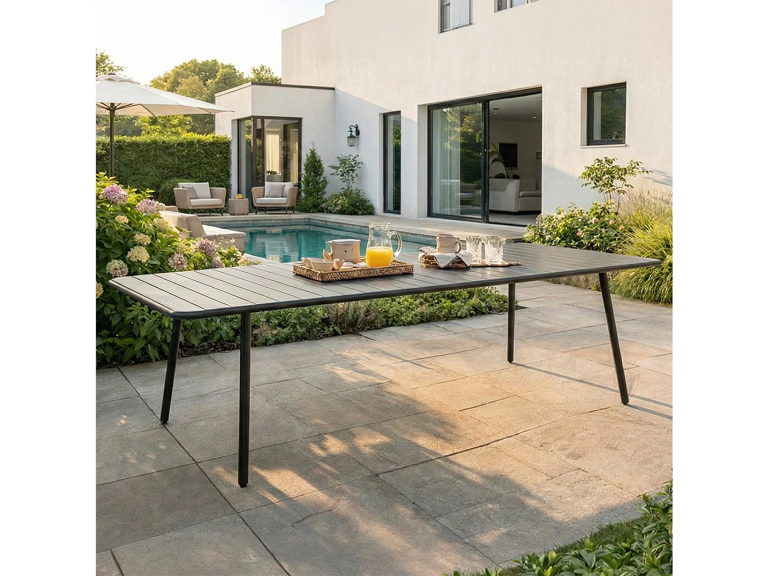 Table de jardin 10-12 places 234cm gris foncé BERGAME