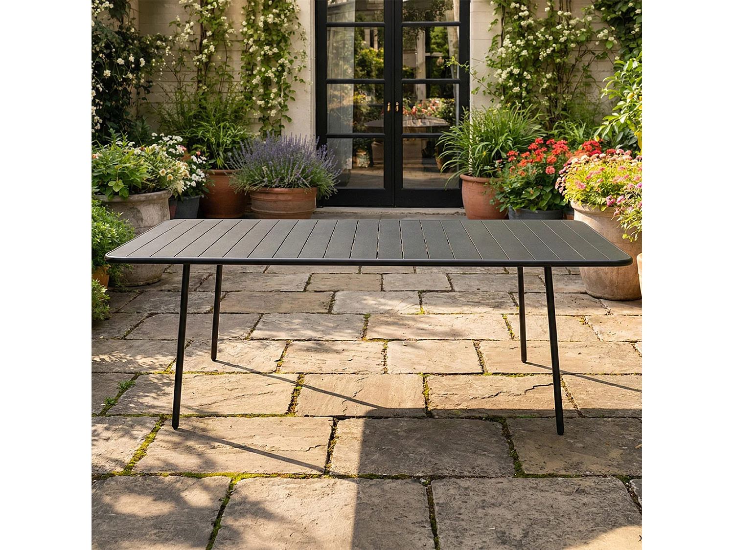 Table de jardin 8-10 places 200cm gris foncé BERGAME