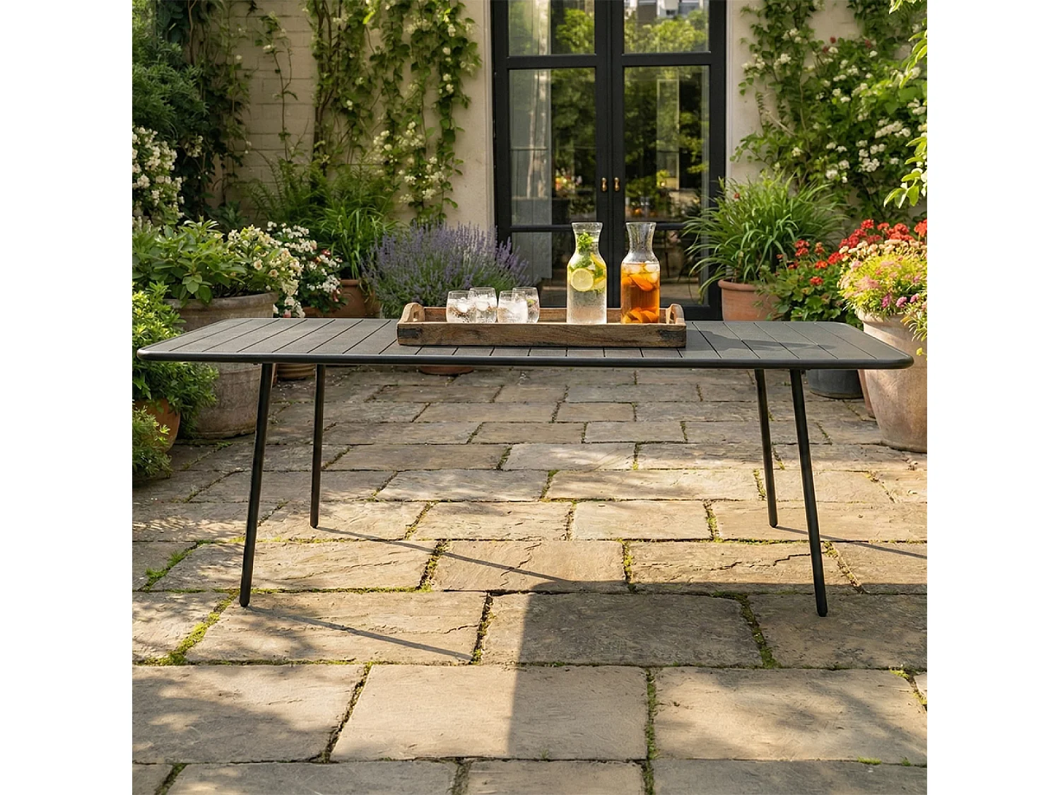 Table de jardin 8-10 places 200cm gris foncé BERGAME