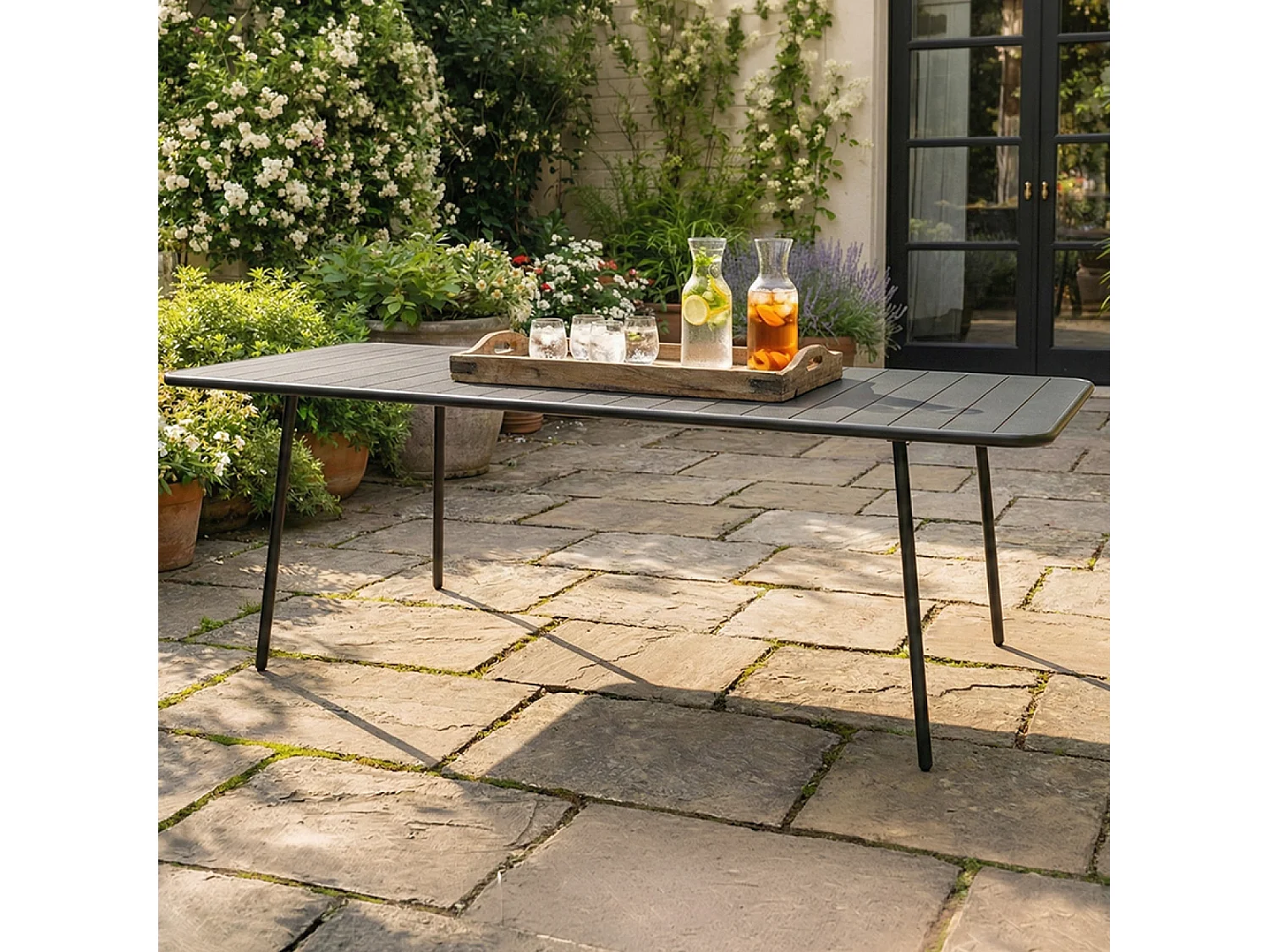 Table de jardin 8-10 places 200cm gris foncé BERGAME