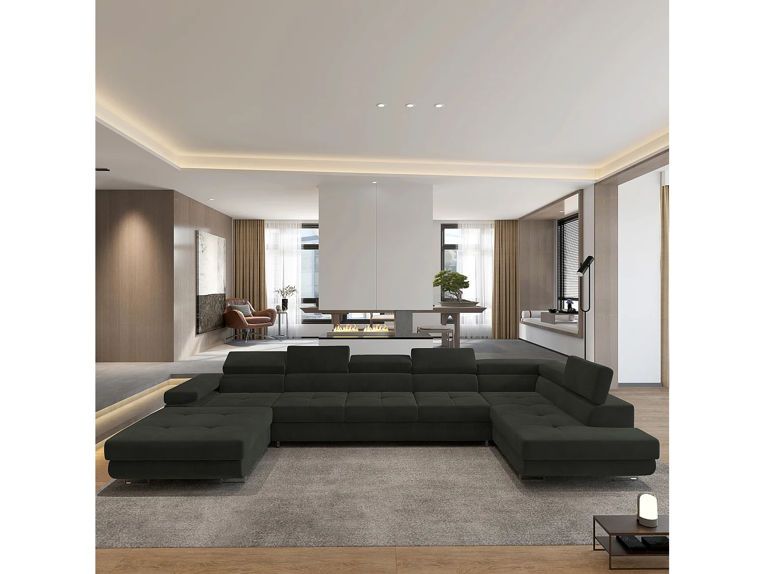 Canapé D'angle Toriva Noir En Velours Avec Fonction De Couchage