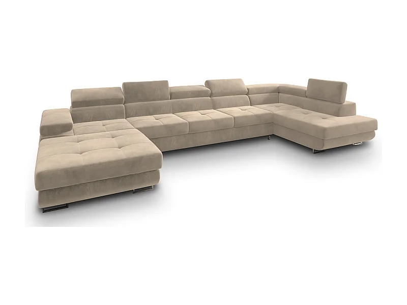 Canapé D'angle Toriva Crème En Velours Avec Fonction De Couchage