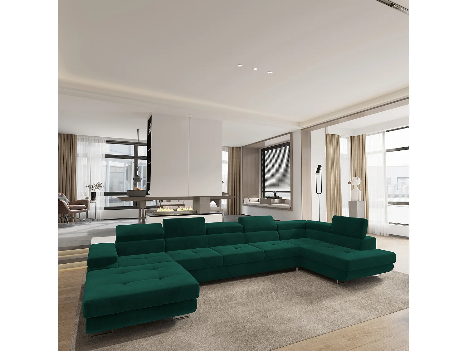 Canapé D'angle Toriva Vert Sapin En Velours Avec Fonction De Couchage