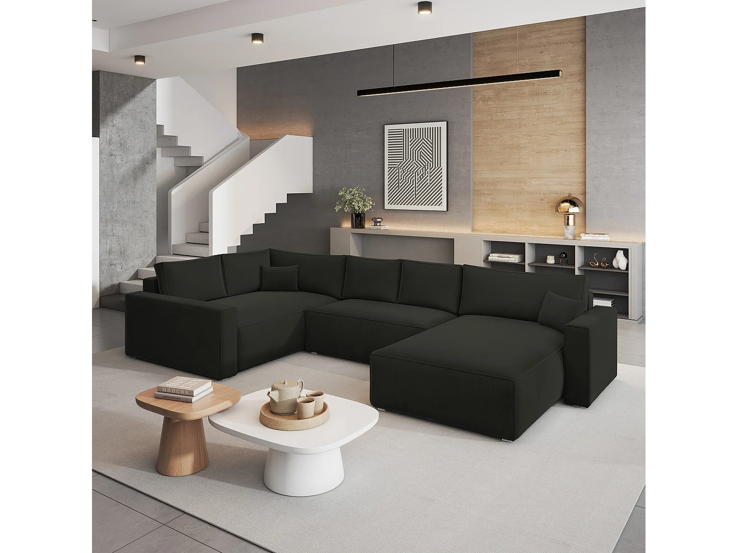 Canapé D'angle Velami Noir En Velours Avec Fonction De Couchage