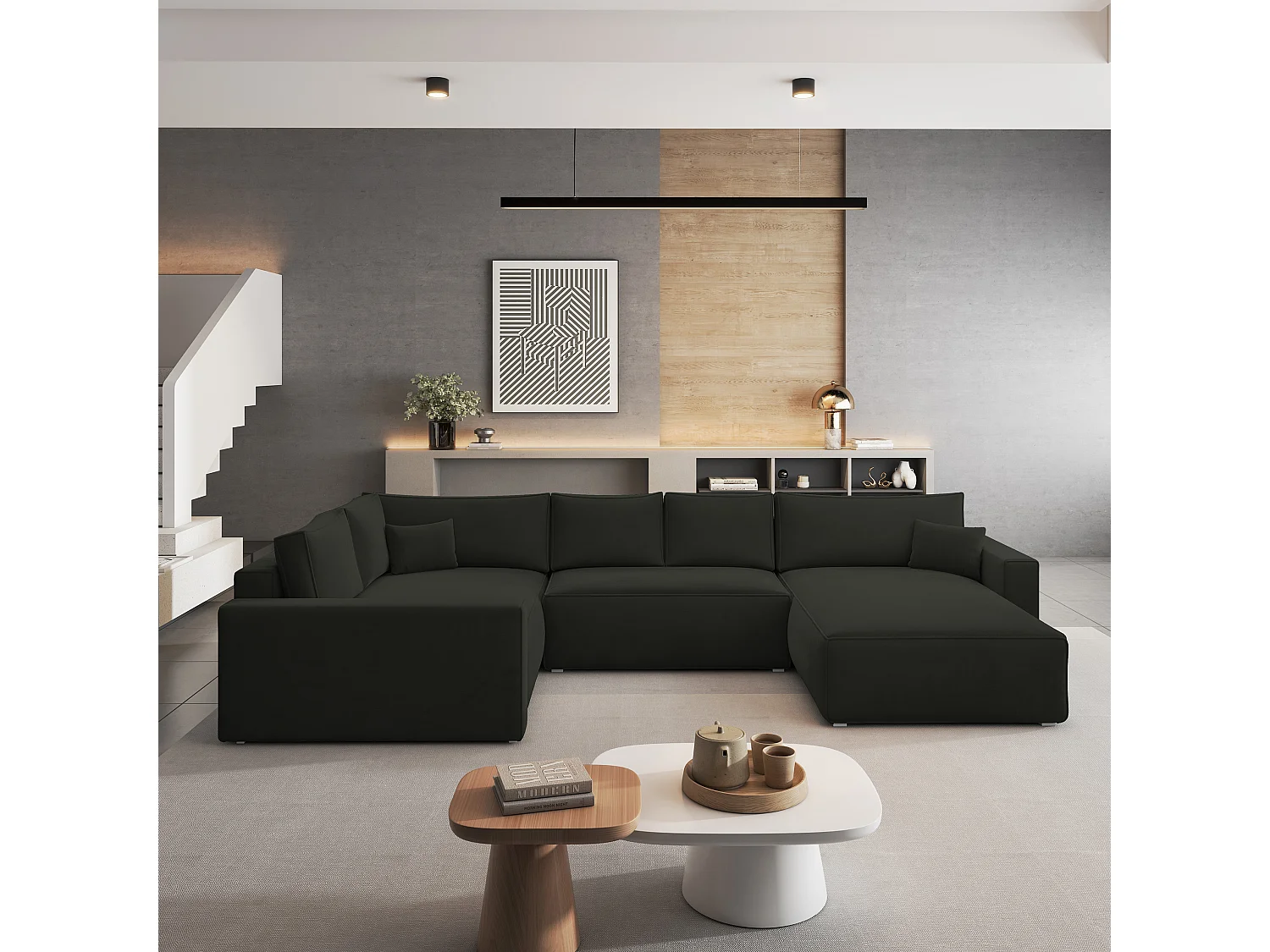 Canapé D'angle Velami Noir En Velours Avec Fonction De Couchage