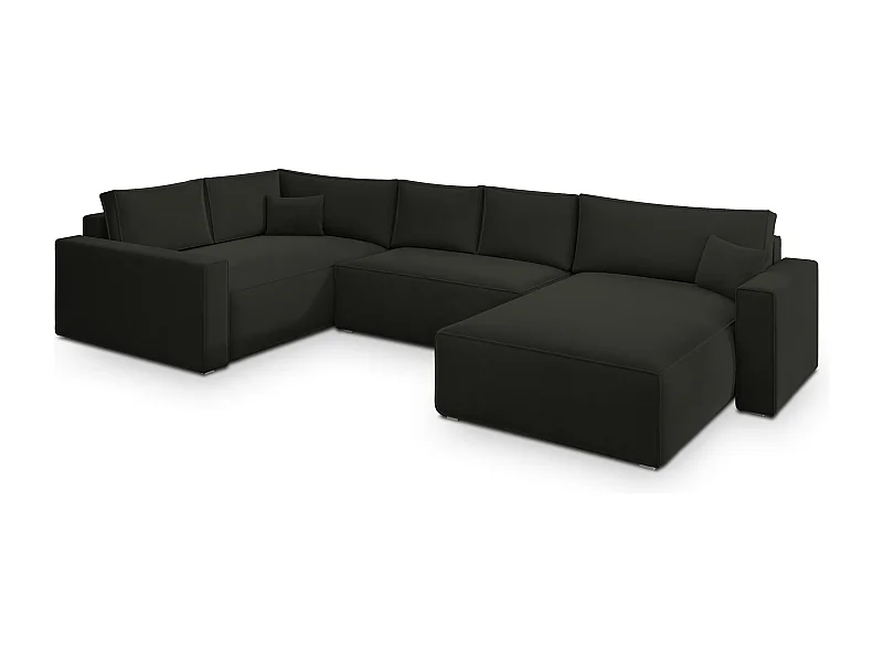 Canapé D'angle Velami Noir En Velours Avec Fonction De Couchage