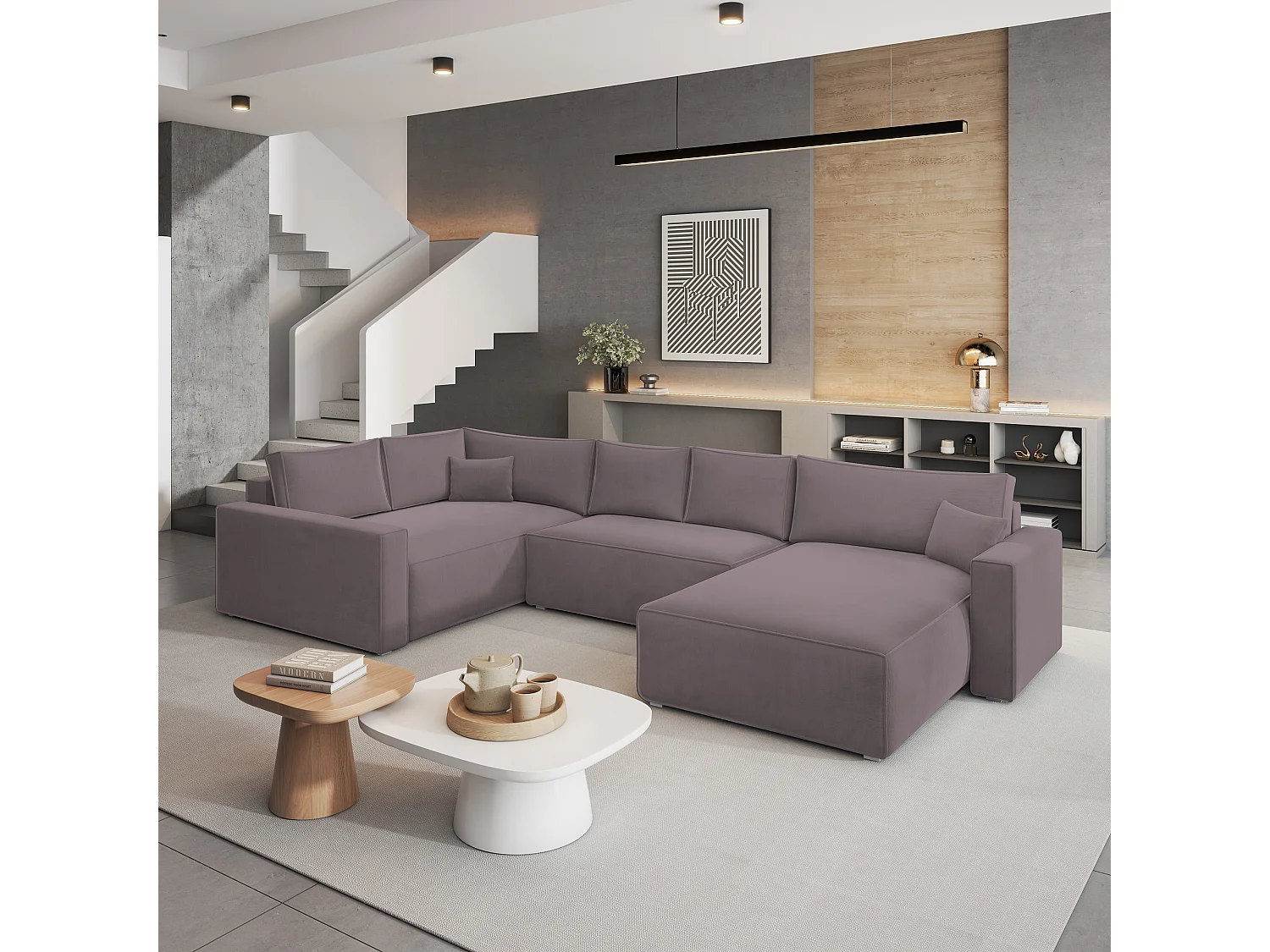 Canapé D'angle Velami Violet En Velours Avec Fonction De Couchage