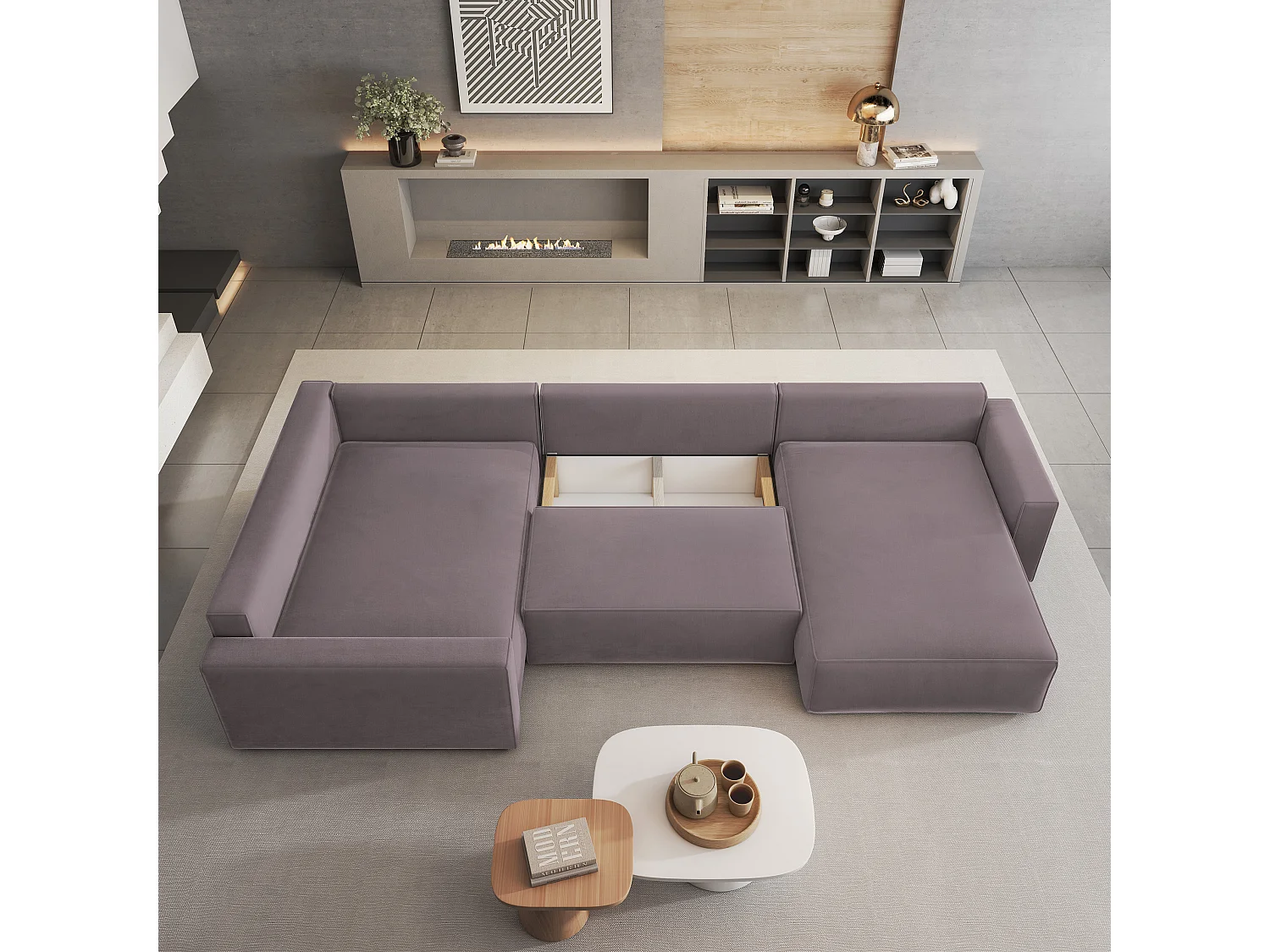Canapé D'angle Velami Violet En Velours Avec Fonction De Couchage