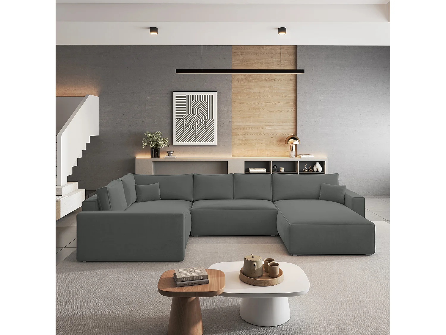 Canapé D'angle Velami Gris En Velours Avec Fonction De Couchage