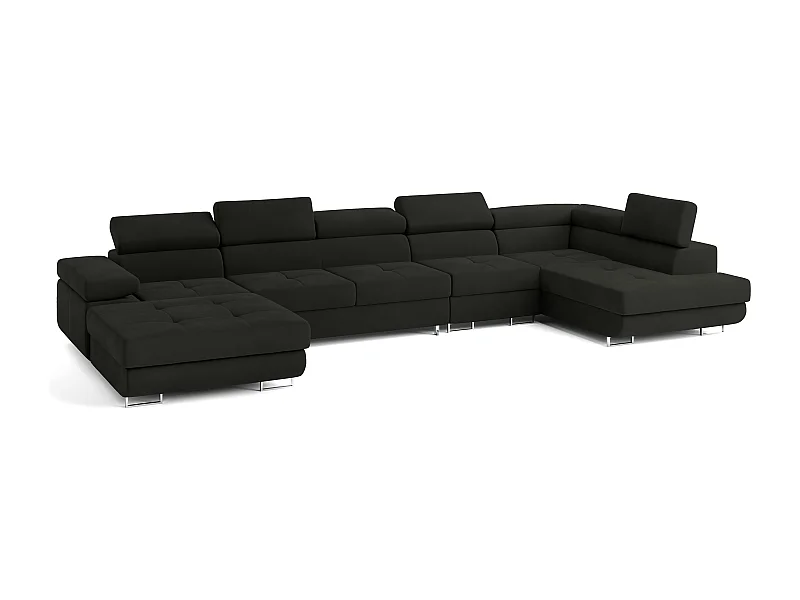 Canapé D'angle Velora  Noir En Velours Avec Fonction De Couchage