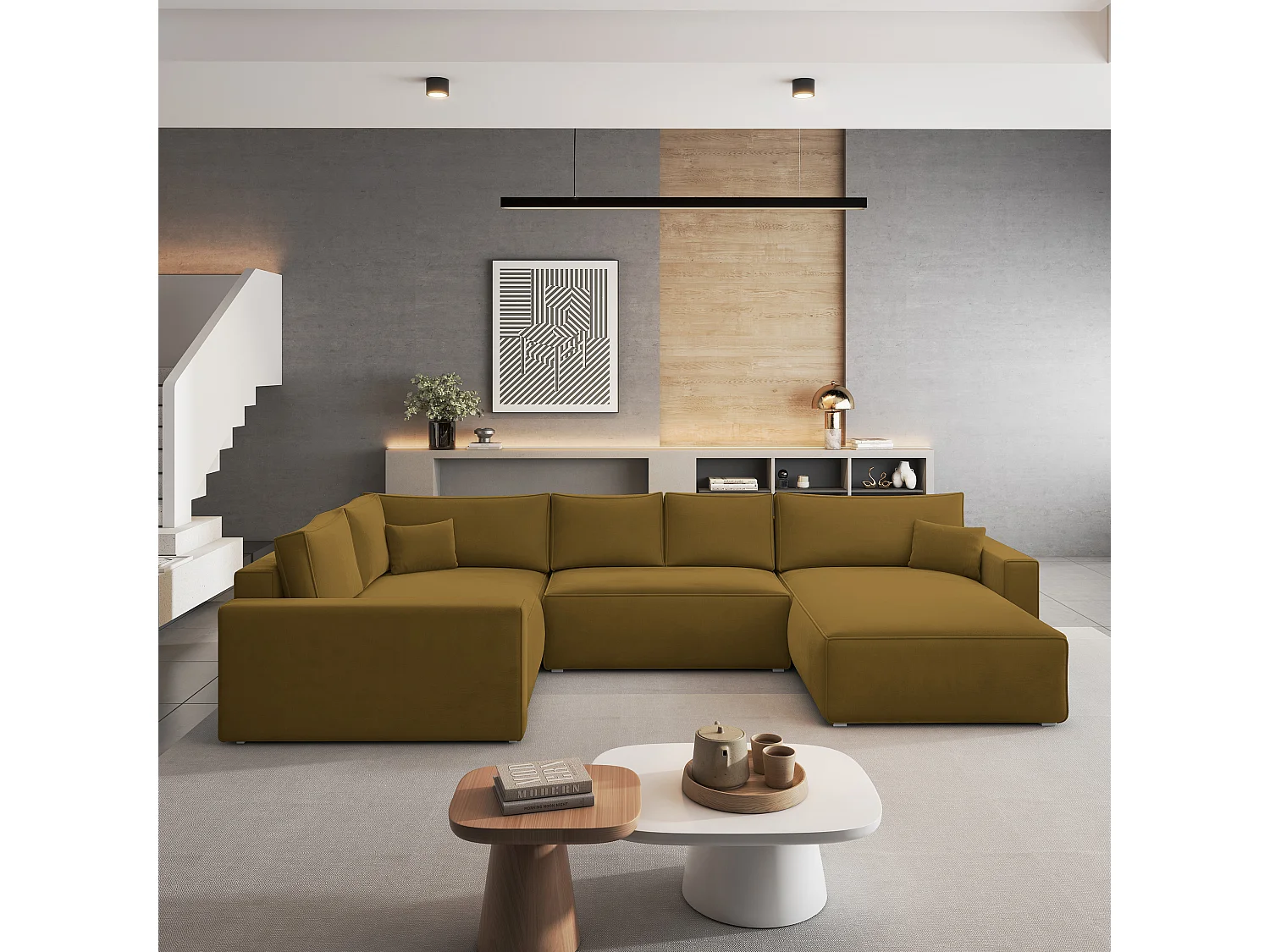 Canapé D'angle Velami Jaune En Velours Avec Fonction De Couchage