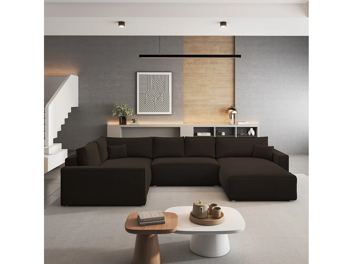 Canapé D'angle Velami Marron En Velours Avec Fonction De Couchage