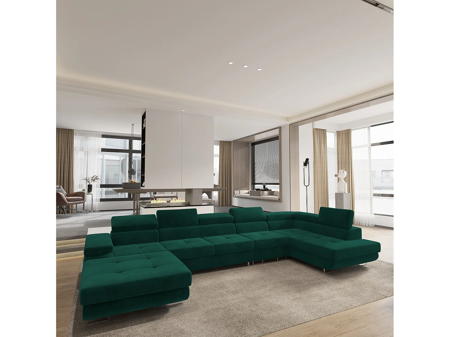 Canapé D'angle Velora  Vert Sapin En Velours Avec Fonction De Couchage