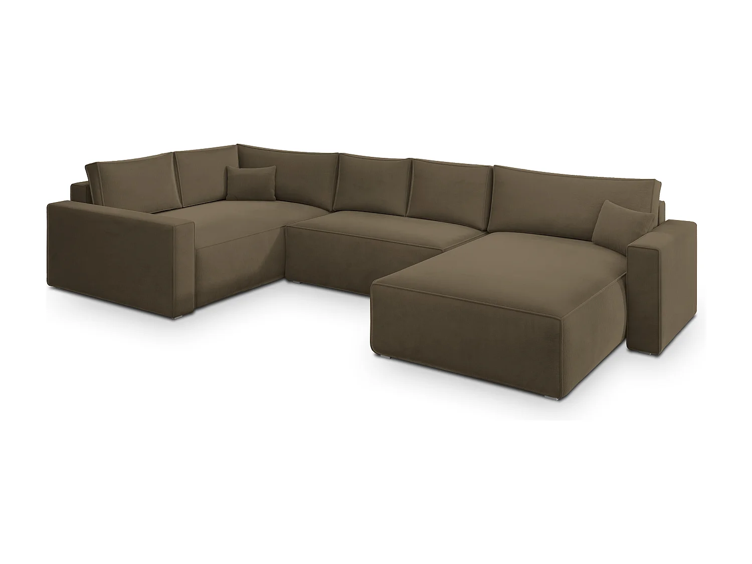 Canapé D'angle Velami Beige En Velours Avec Fonction De Couchage