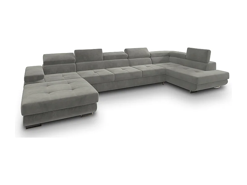 Canapé D'angle Toriva Gris Clair En Velours Avec Fonction De Couchage