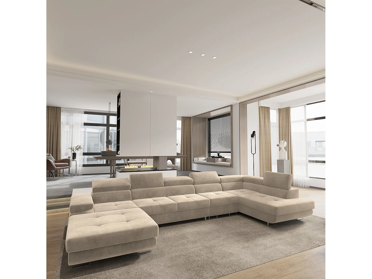 Canapé D'angle Velora  Crème En Velours Avec Fonction De Couchage