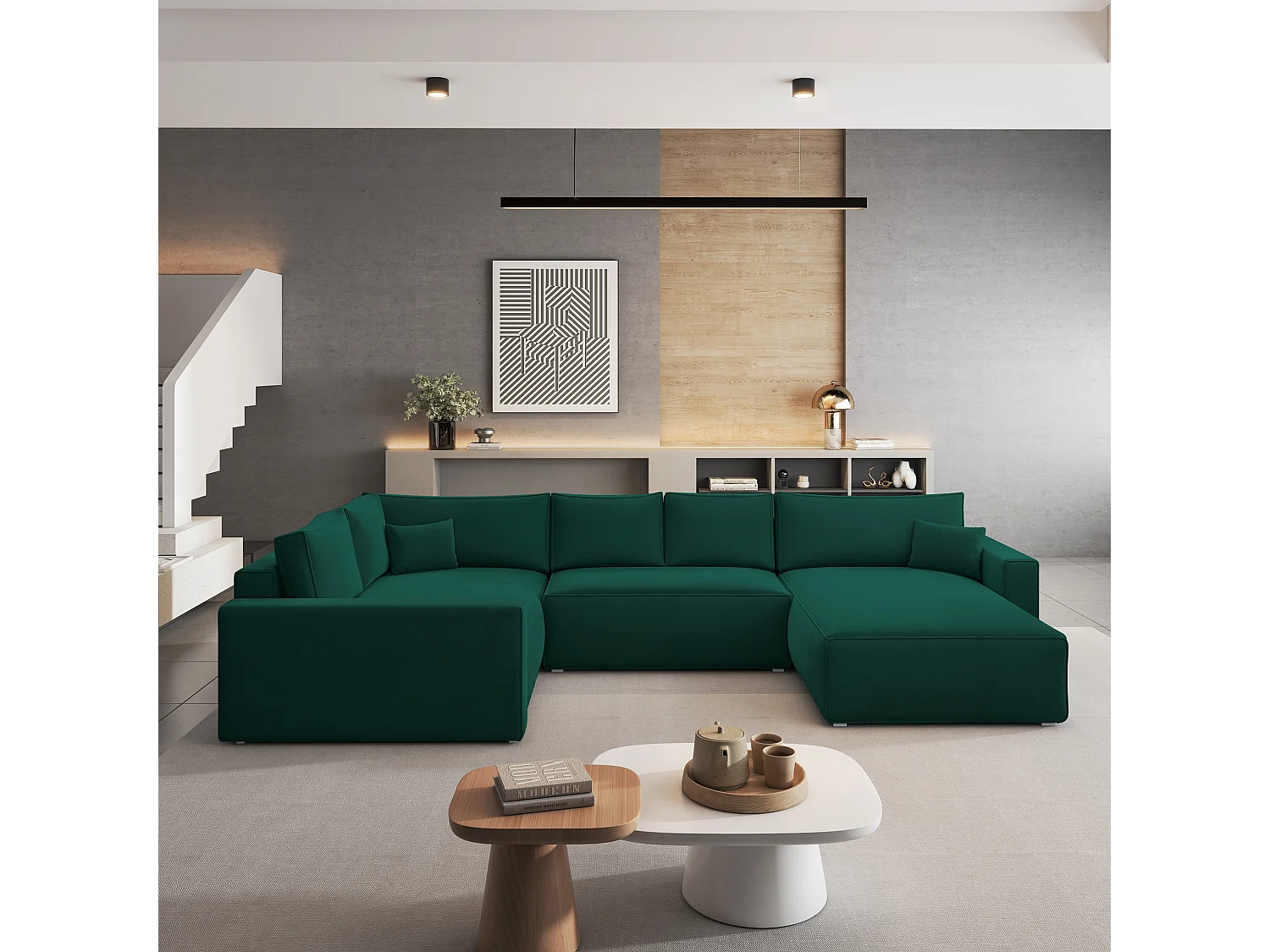 Canapé D'angle Velami Vert Sapin En Velours Avec Fonction De Couchage