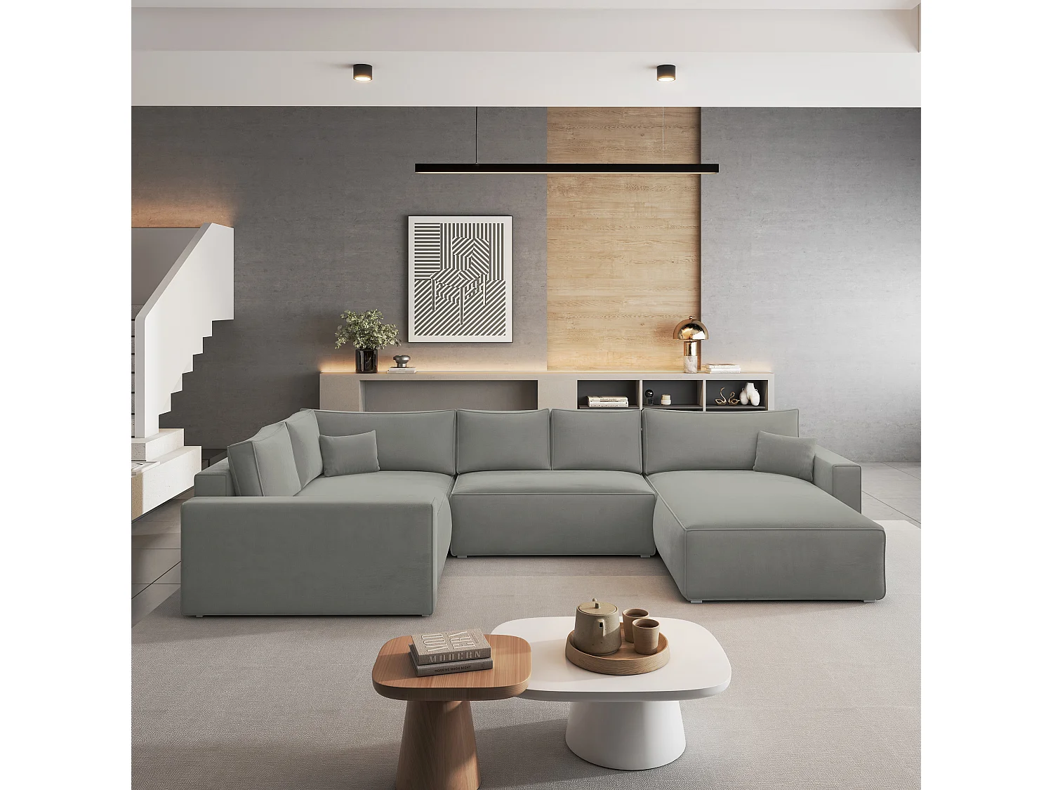 Canapé D'angle Velami Gris Clair En Velours Avec Fonction De Couchage